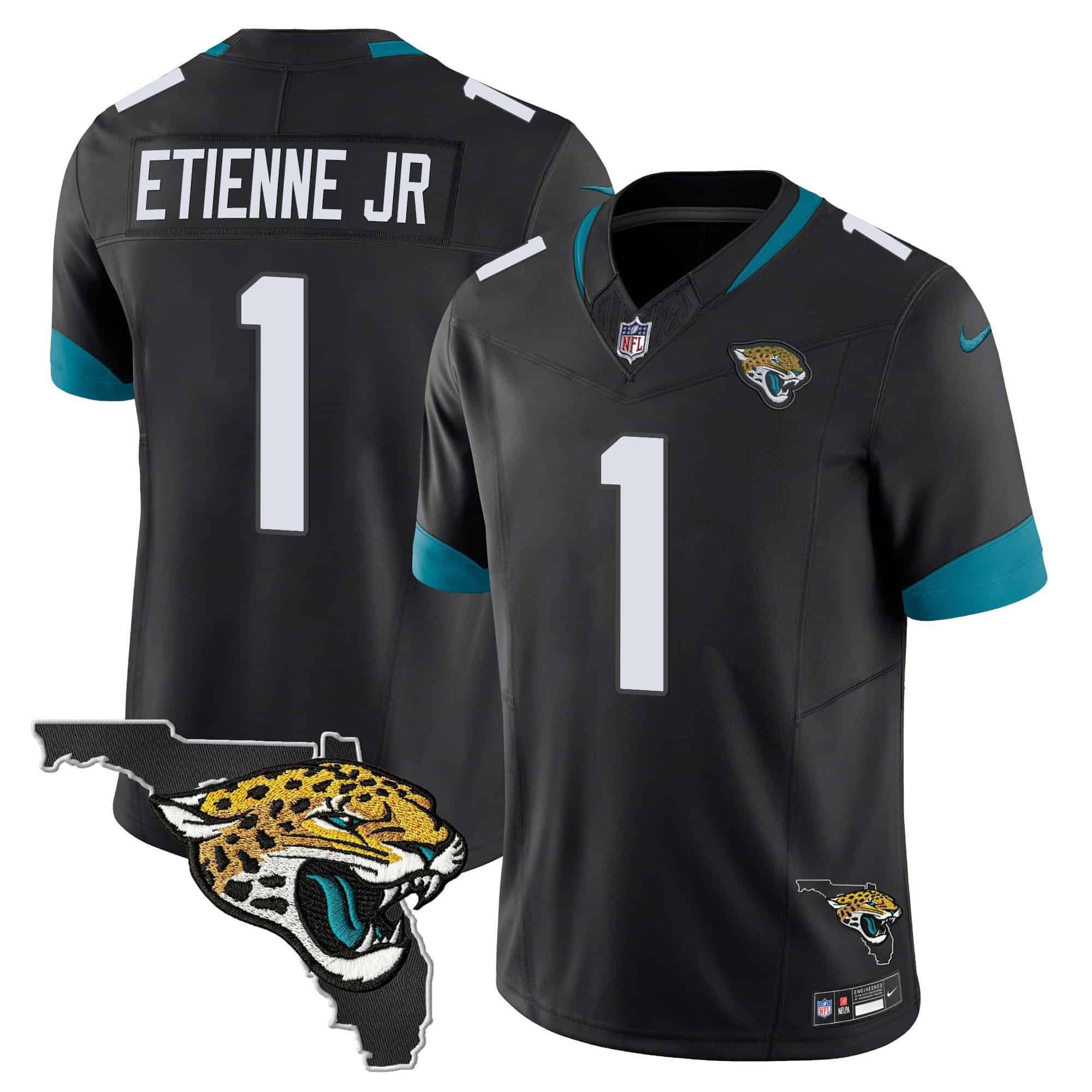 Men Jacksonville Jaguars #1 Etienne jr Black 2024 Nike Florida Patch Vapor NFL Jersey style 2